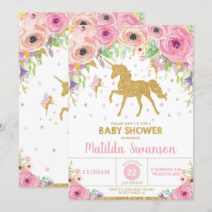 Unicorn and Fairy Baby Shower Invitation Baby Girl