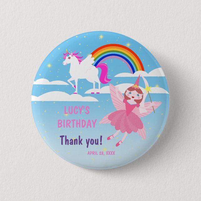 Unicorn and Fairy Magic Birthday Party 6 Cm Round Badge (Front)