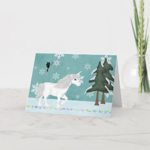 Unicorn and Fairy Winter Holiday Greeting Card