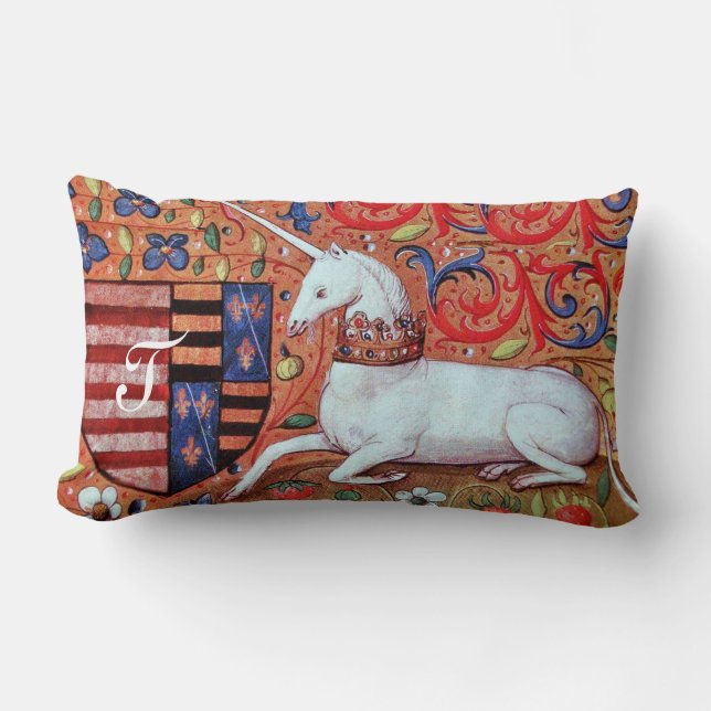 UNICORN AND FANTASY FLOWERS,FLORAL MOTIFS MONOGRAM LUMBAR CUSHION (Front)