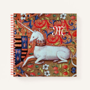 UNICORN AND FANTASY FLOWERS,FLORAL MOTIFS MONOGRAM NOTEBOOK