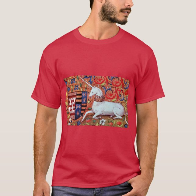 UNICORN AND FANTASY FLOWERS,FLORAL MOTIFS MONOGRAM T-Shirt (Front)