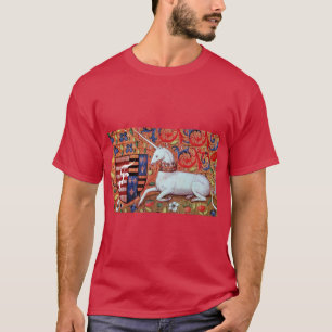 UNICORN AND FANTASY FLOWERS,FLORAL MOTIFS MONOGRAM T-Shirt