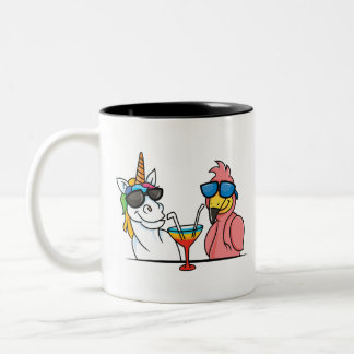 Unicorn and Flamingo Friends Two-Tone Coffee Mug