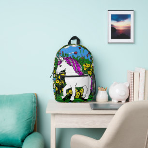 Unicorn and Flower Field Printed Backpack