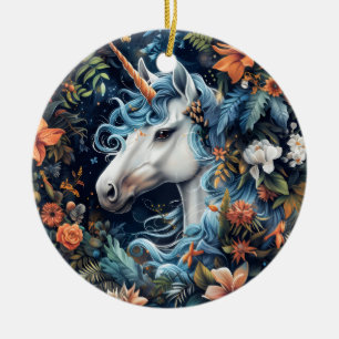 Unicorn and flowers fantasy design ceramic tree decoration