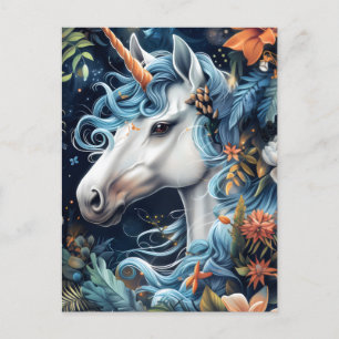 Unicorn and flowers fantasy design holiday postcard