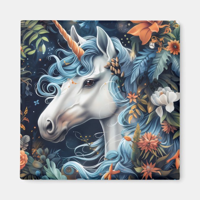 Unicorn and flowers fantasy design magnet (Front)