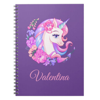 Unicorn and Flowers Personalised Spiral Notebook