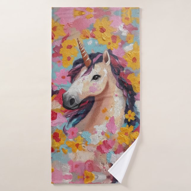 Unicorn and Flowers Towel for Girl (Bath Towel)