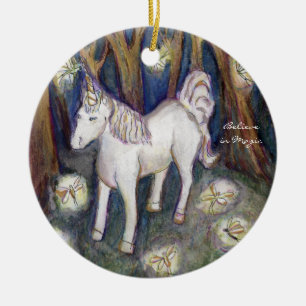 Unicorn and Forest Fairies Art Custom Ornaments