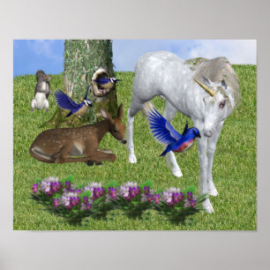 Unicorn And Friends Fantasy Horse Art Poster