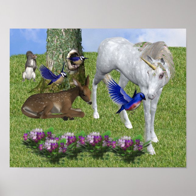 Unicorn And Friends Fantasy Horse Art Poster (Front)