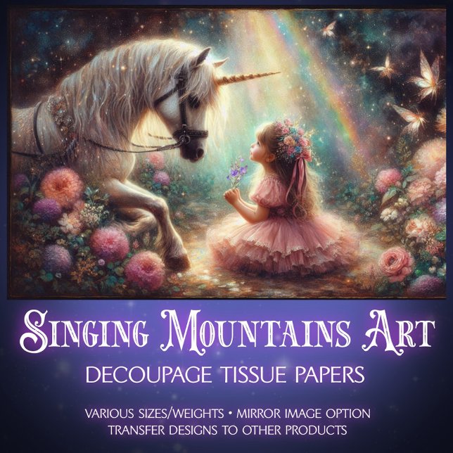 Unicorn And Girl In Fairytale Forest Decoupage  Tissue Paper (Creator Uploaded)