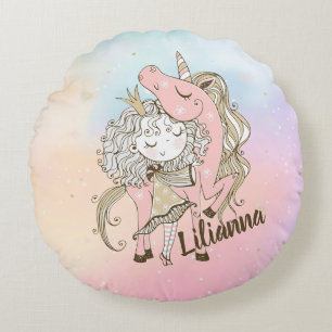 Unicorn and Girl Round Cushion