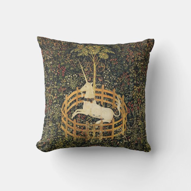 UNICORN AND GOTHIC FANTASY FLOWERS,FLORAL MOTIFS CUSHION (Front)