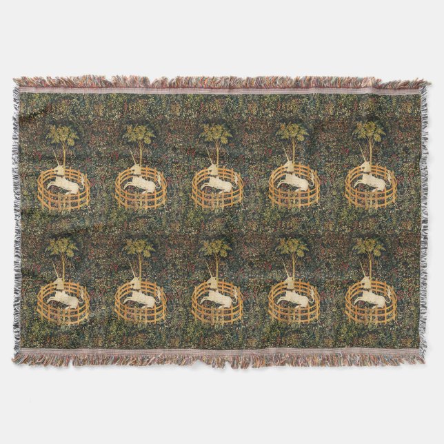 UNICORN AND GOTHIC FANTASY FLOWERS,FLORAL MOTIFS THROW BLANKET (Front)