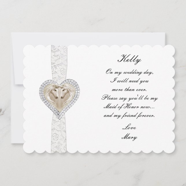 Unicorn And Lace Wedding Maid Of Honour Card (Front)