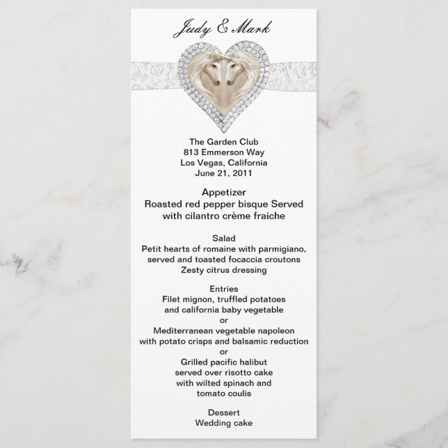 Unicorn And Lace Wedding Menu Card (Front)