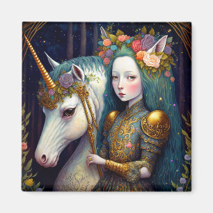 Unicorn and Lady Fantasy Art Magnet