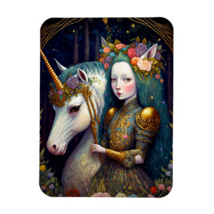 Unicorn and Lady Fantasy Art Magnet