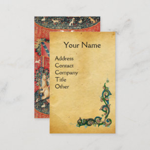 UNICORN AND LADY PLAYING ORGAN,Floral Parchment Business Card