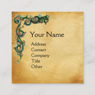 UNICORN AND LADY PLAYING ORGAN,Floral Parchment Square Business Card