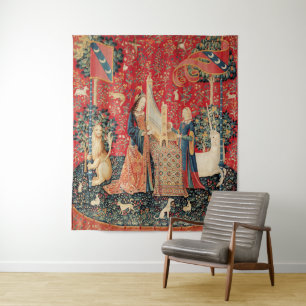 UNICORN AND LADY PLAYING ORGAN WITH ANIMALS TAPESTRY