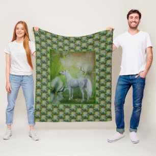Unicorn And Lily Flowers   Fleece Blanket