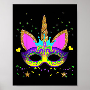 Unicorn And Mask Mardi Gras Girls Kids Toodlers Wo Poster