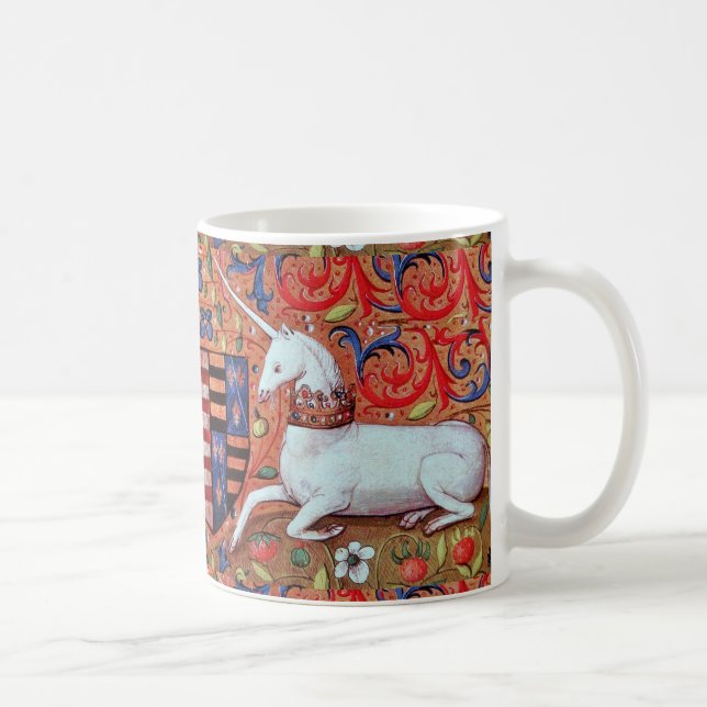 UNICORN AND MEDIEVAL FANTASY FLOWERS,FLORAL MOTIFS COFFEE MUG (Right)