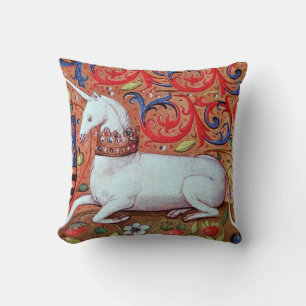 UNICORN AND MEDIEVAL FANTASY FLOWERS,FLORAL MOTIFS CUSHION