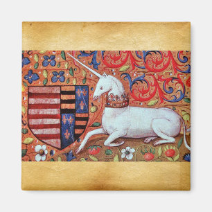 UNICORN AND MEDIEVAL FANTASY FLOWERS,FLORAL MOTIFS MAGNET
