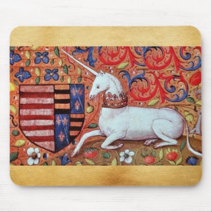 UNICORN AND MEDIEVAL FANTASY FLOWERS,FLORAL MOTIFS MOUSE MAT