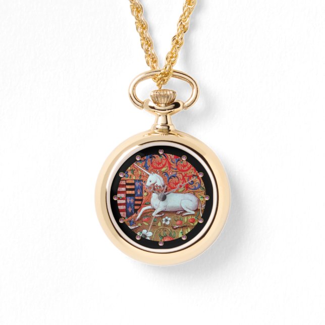 UNICORN AND MEDIEVAL FANTASY FLOWERS,FLORAL MOTIFS WATCH (Front)