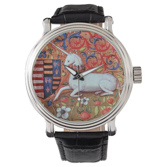 UNICORN AND MEDIEVAL FANTASY FLOWERS,FLORAL MOTIFS WATCH (Front)