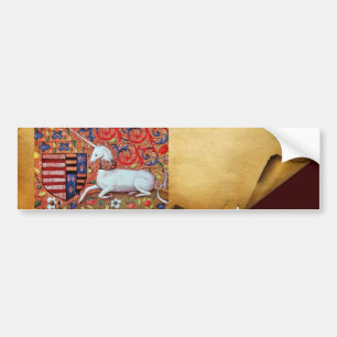 UNICORN AND MEDIEVAL FLOWERS,FANTASY FLORAL MOTIFS BUMPER STICKER