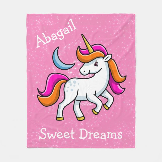 Unicorn and Moon Fleece Blanket (Front)
