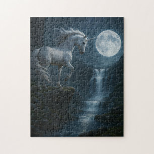 Unicorn and moonlit waterfall - stunning jigsaw puzzle