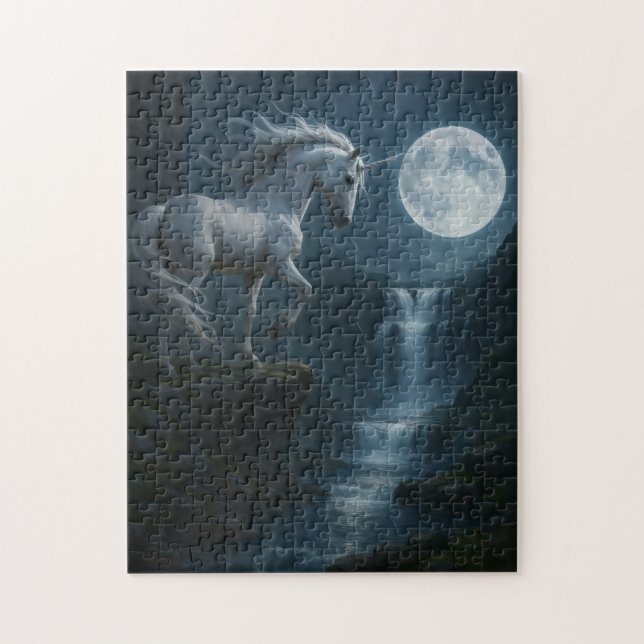 Unicorn and moonlit waterfall - stunning  jigsaw puzzle (Vertical)