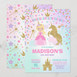 Unicorn And Princess Invitation Magical Birthday