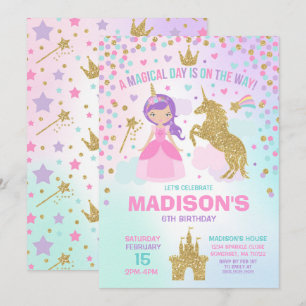 Unicorn And Princess Invitation Magical Birthday