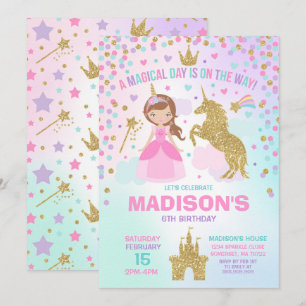 Unicorn And Princess Invitation Magical Birthday
