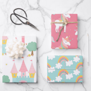 Unicorn and Princess Pattern Wrapping Paper Sheet