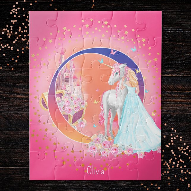 Unicorn and Princess with Castle Letter O Monogram Jigsaw Puzzle (Creator Uploaded)