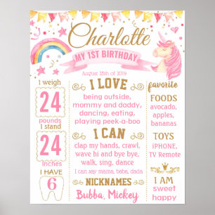 Unicorn and rainbow Birthday board Poster