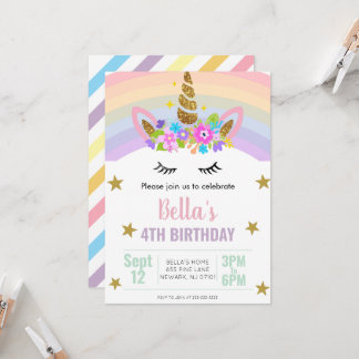 Unicorn and Rainbow Birthday Party Invitation