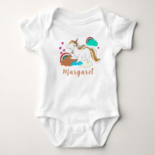 Unicorn And Rainbow Cute Personalised Name Cute Baby Bodysuit