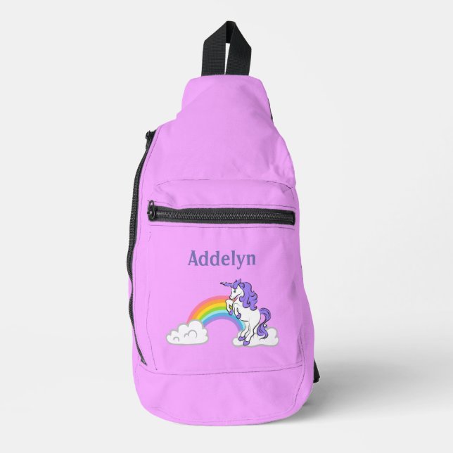 Unicorn and Rainbow Design Sling Bag (Front)