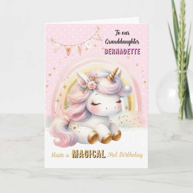 Unicorn and Rainbow Happy Birthday Greeting Card (Front)